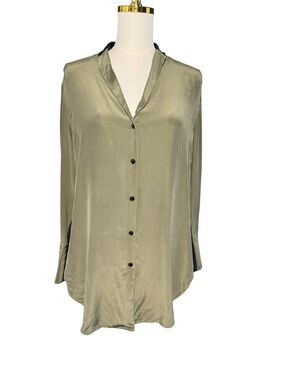 Rag & Bone Leighton Colorblock Silk Button Down Blouse M Olive Black Luxury